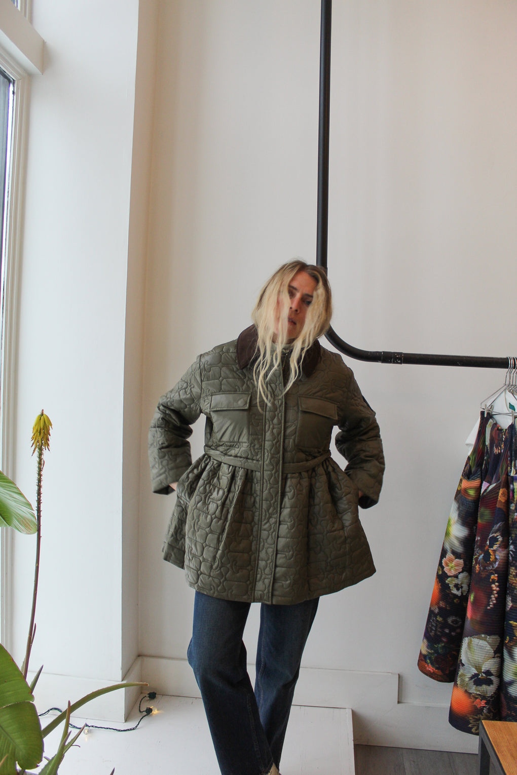 Shiny Quilt Midi Jacket