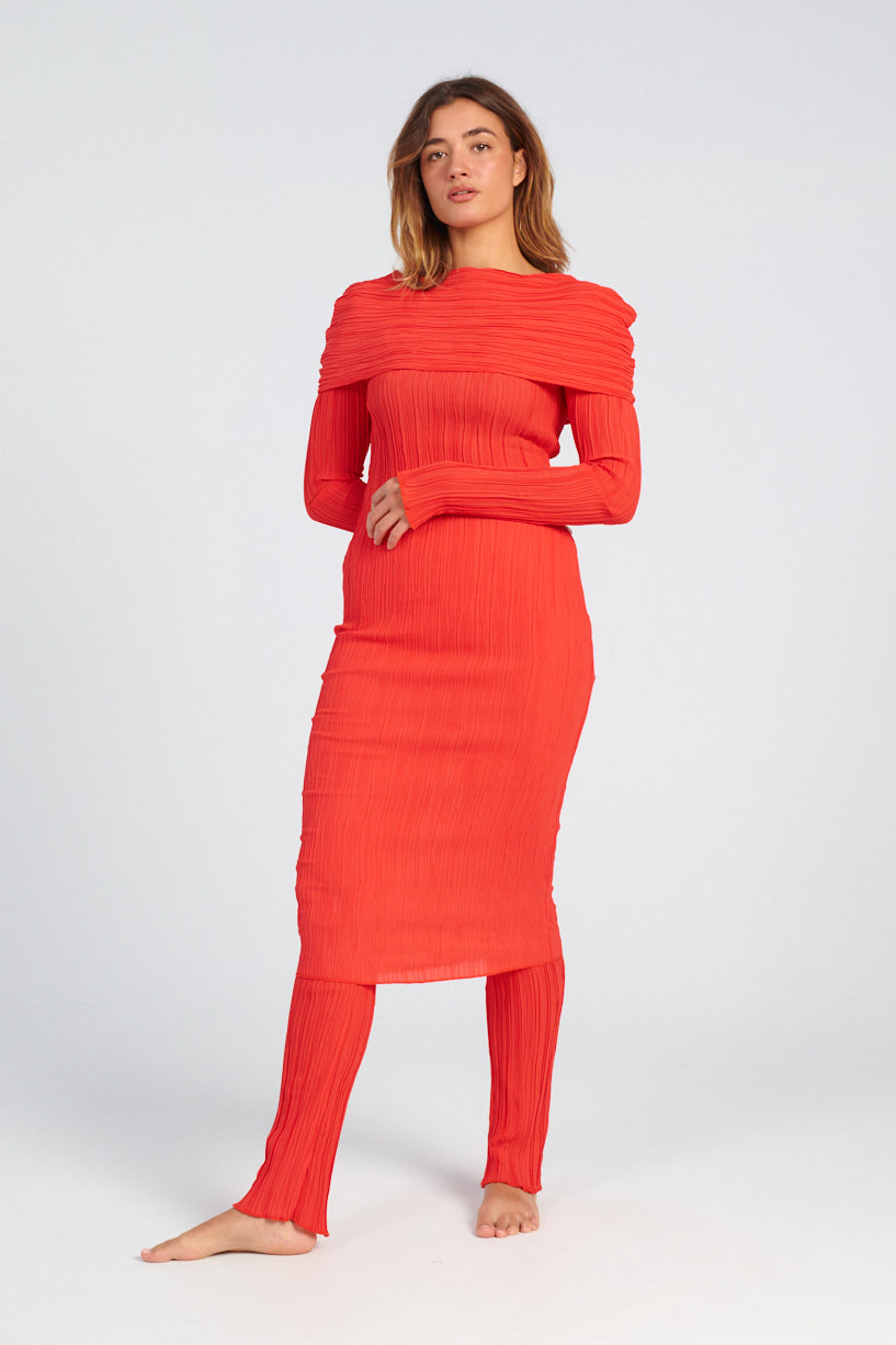 Nomia Shoulder Overlay Dress-Nomia red dress-off the shoulder red dress-Idun-St. Paul