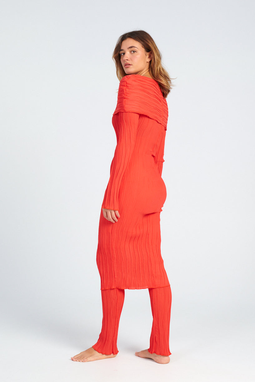 Nomia Shoulder Overlay Dress-Nomia red dress-off the shoulder red dress-Idun-St. Paul