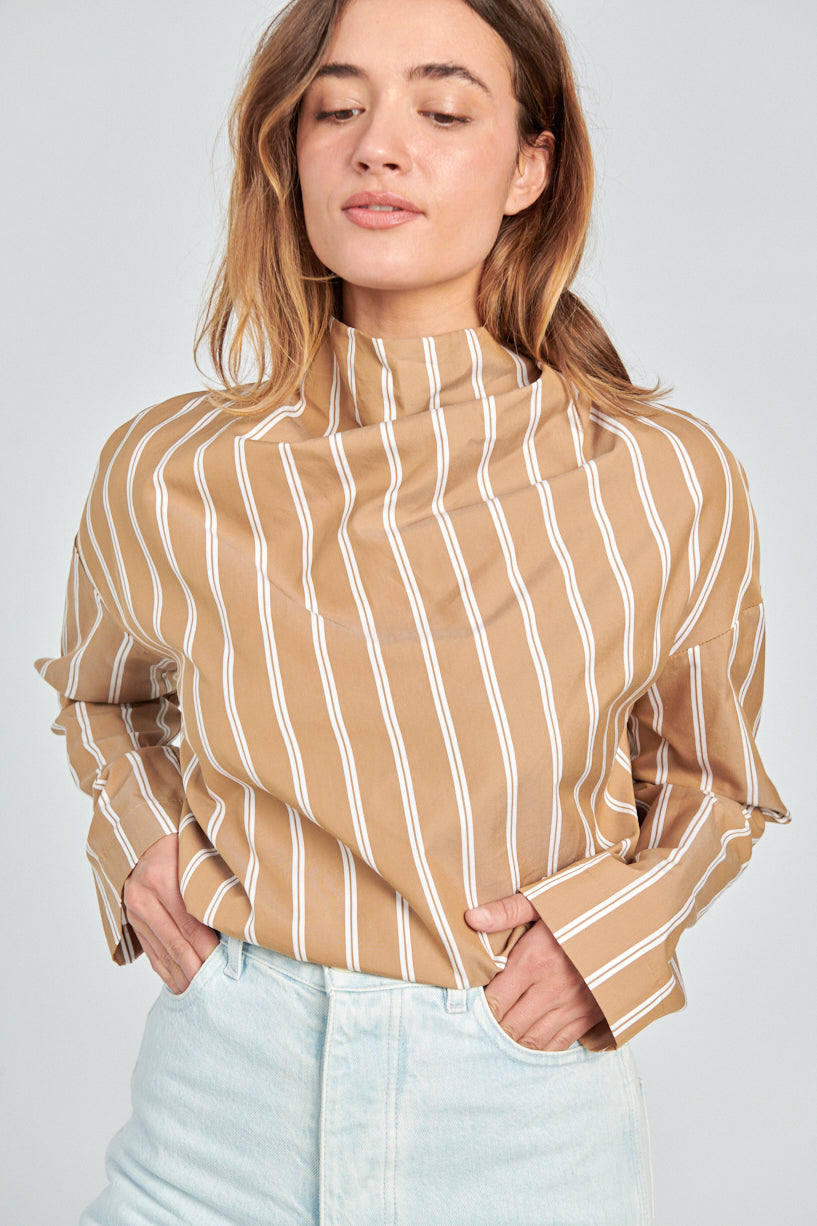 Nomia Assymetrical Cowl Shirt-Nomia striped shirt-nomia fall shirt-Idun-St. Paul