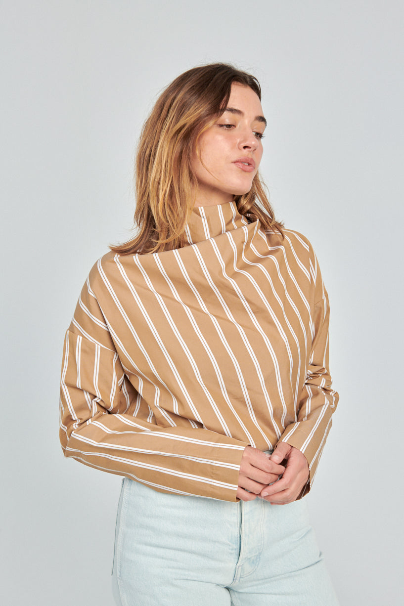 Nomia Assymetrical Cowl Shirt-Nomia striped shirt-nomia fall shirt-Idun-St. Paul