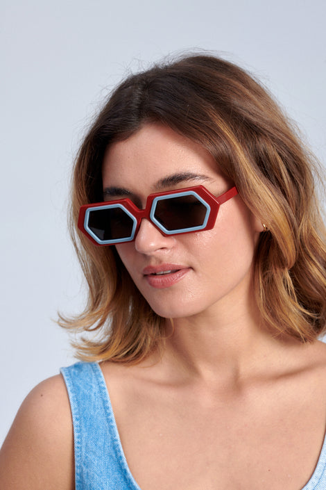 Delarge Dexagon Sunglasses-Dexagon red blue sunglasses-Idun-St. Paul