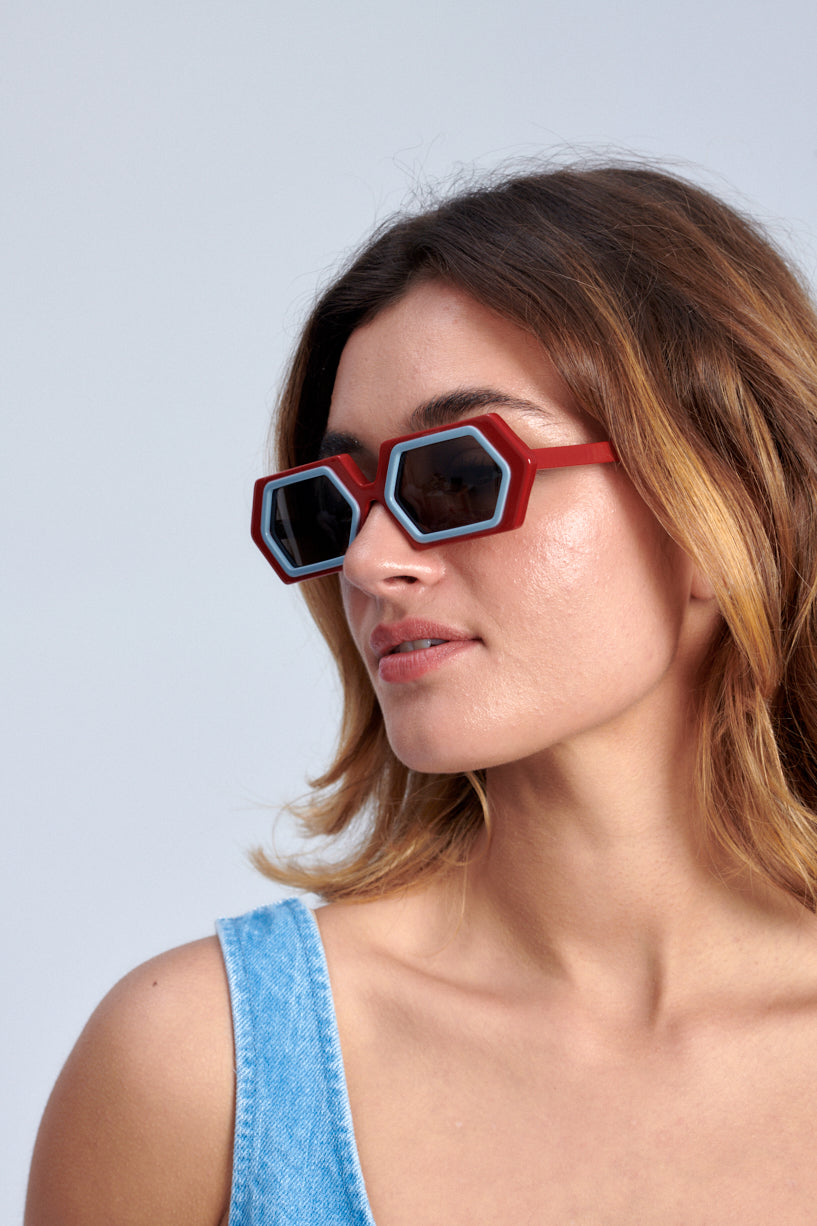 Delarge Dexagon Sunglasses-Dexagon red blue sunglasses-Idun-St. Paul