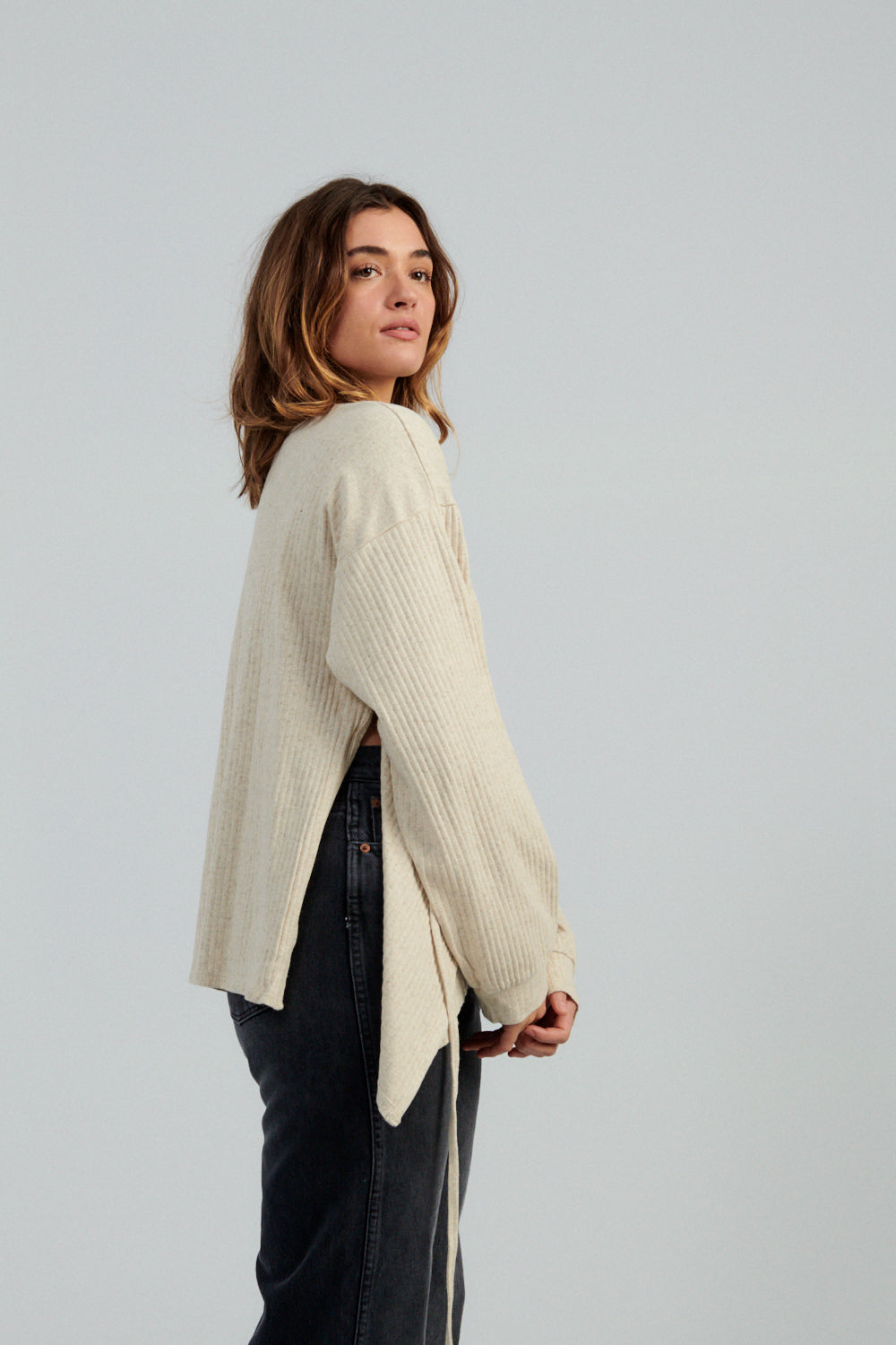 Baserange Shaw Long Sleeve Top Ecru-Baserange wrap top-Idun-St. Paul