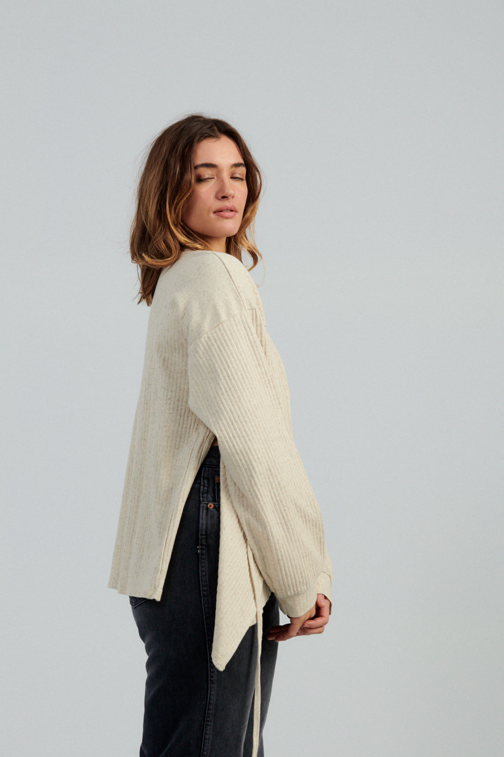 Baserange Shaw Long Sleeve Top Ecru-Baserange wrap top-Idun-St. Paul