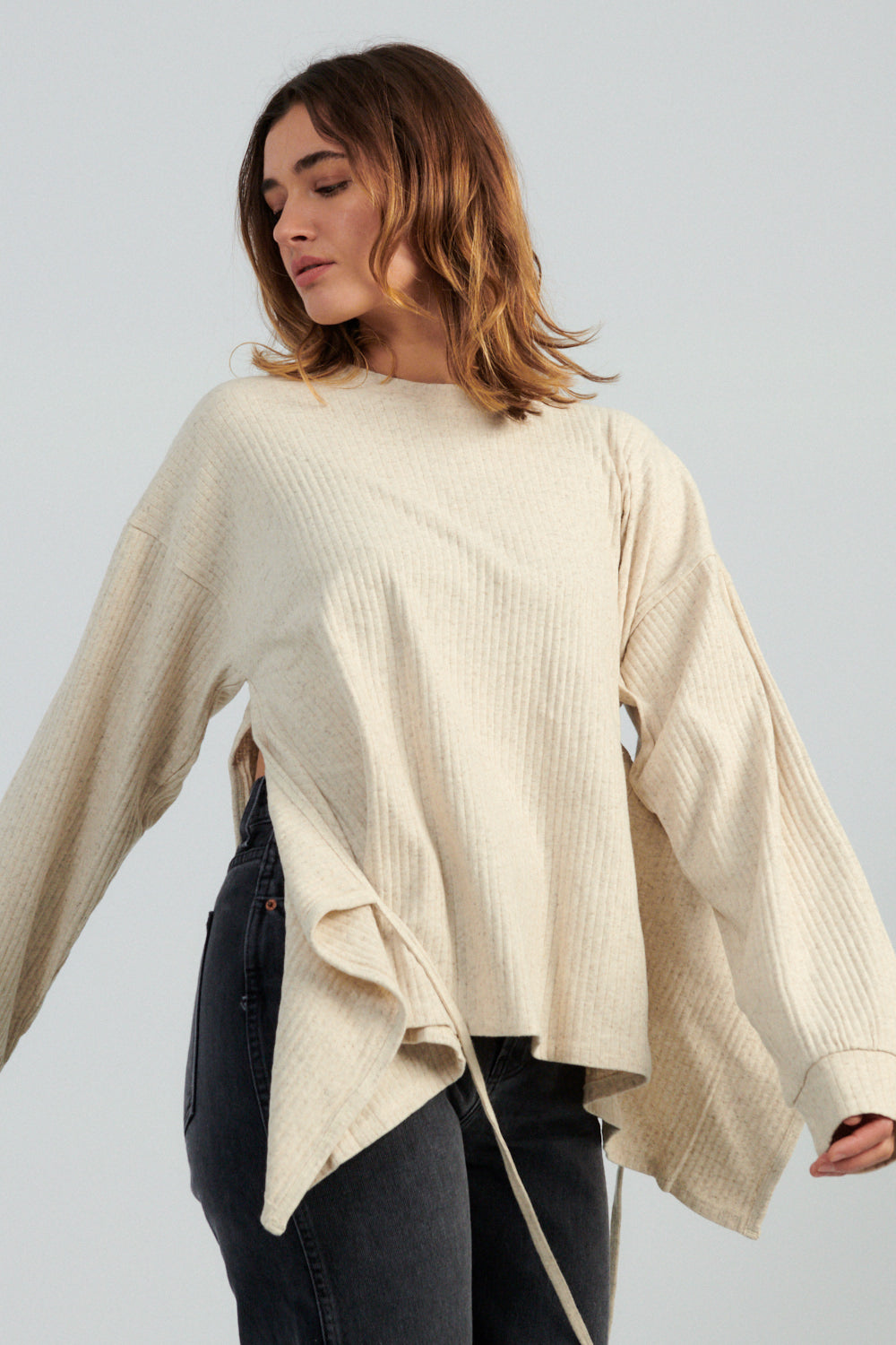 Baserange Shaw Long Sleeve Top Ecru-Baserange wrap top-Idun-St. Paul