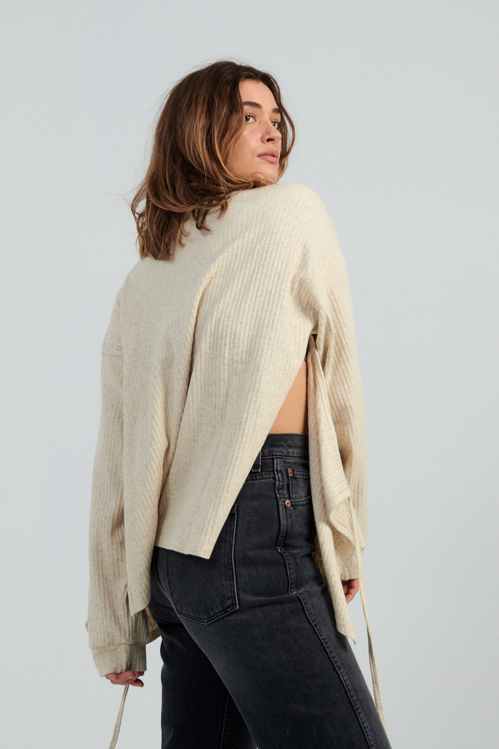 Baserange Shaw Long Sleeve Top Ecru-Baserange wrap top-Idun-St. Paul