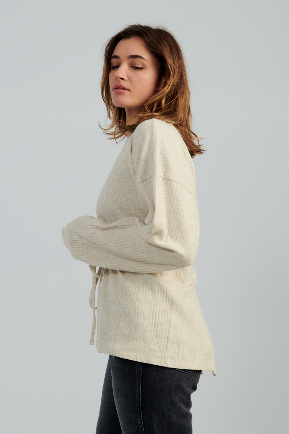 Baserange Shaw Long Sleeve Top Ecru-Baserange wrap top-Idun-St. Paul