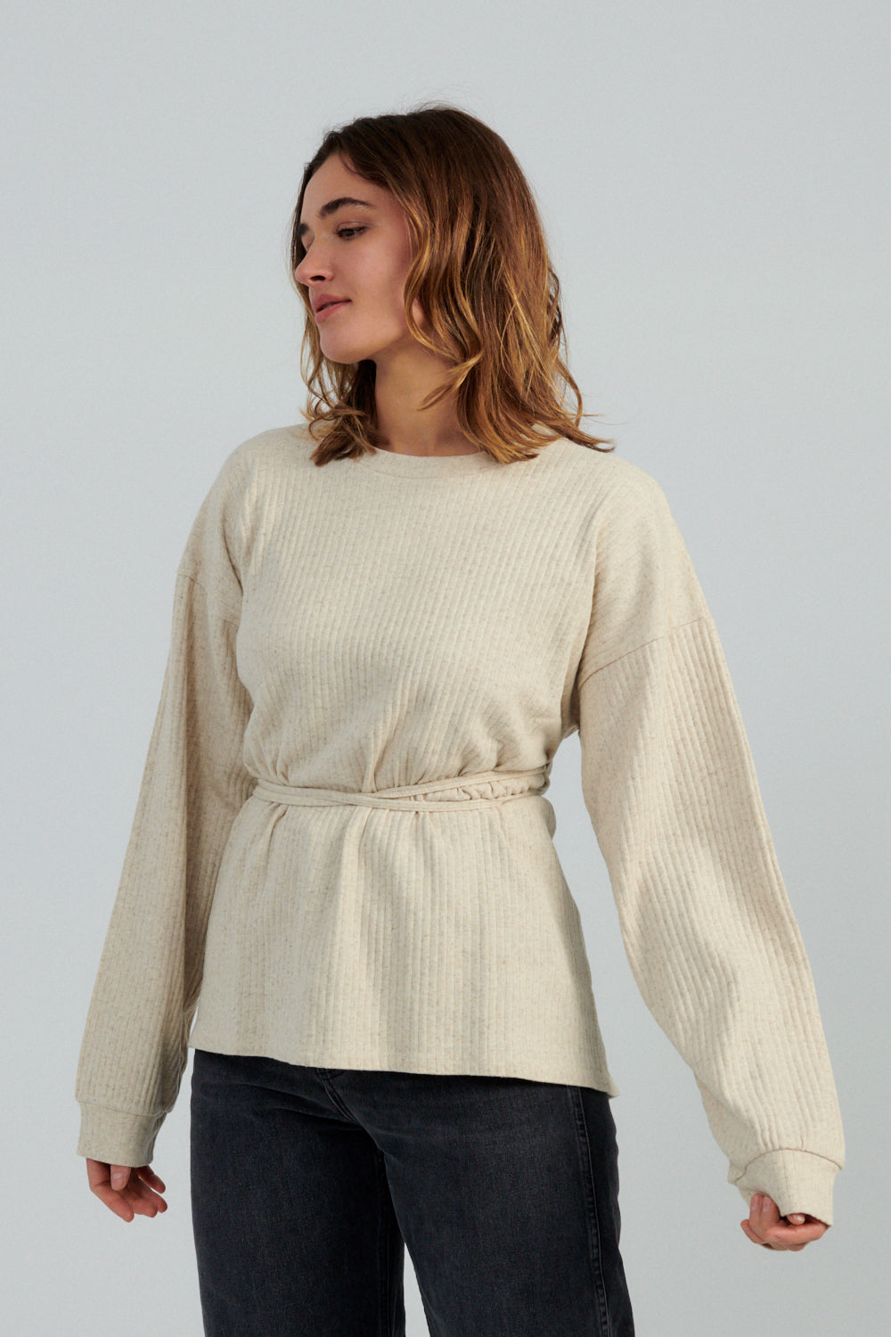 Baserange Shaw Long Sleeve Top Ecru-Baserange wrap top-Idun-St. Paul