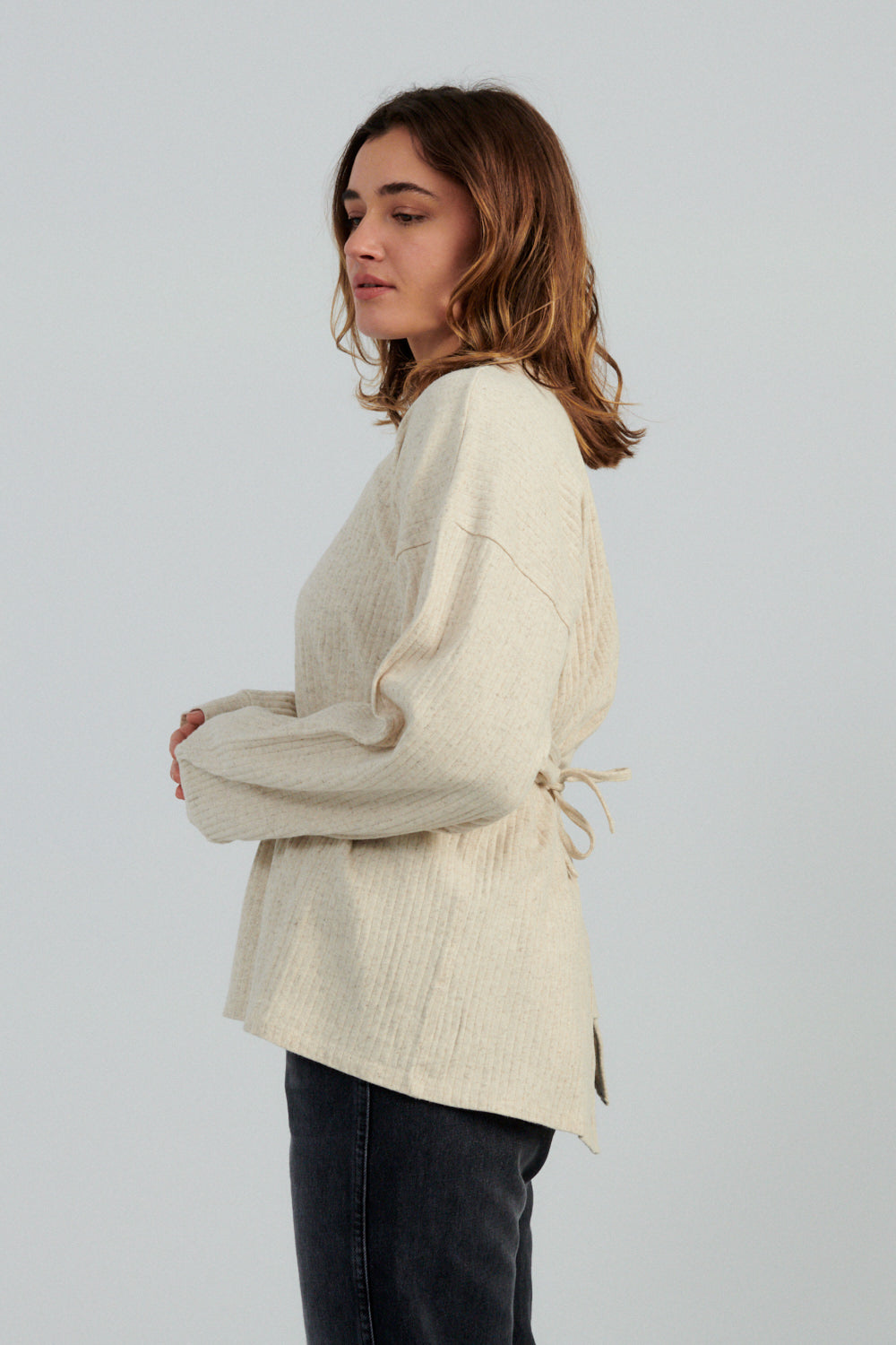 Baserange Shaw Long Sleeve Top Ecru-Baserange wrap top-Idun-St. Paul