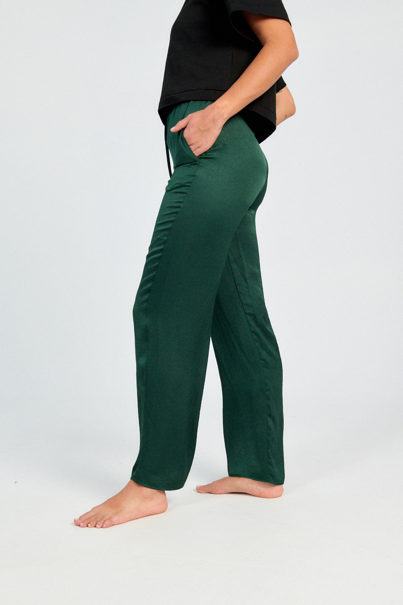 American Vintage Widland Pant green botanique-American Vintage green silk pants-silk trousers-Idun-St. Paul