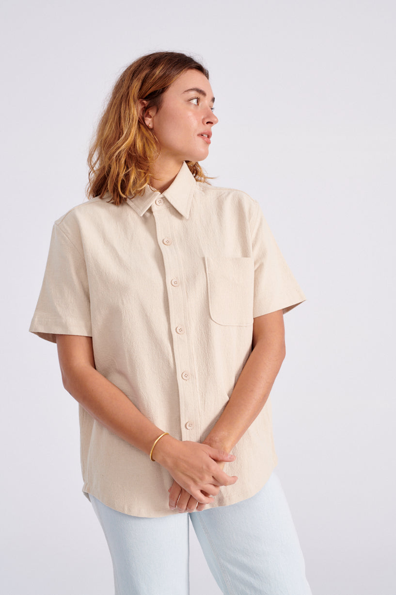 7115 by Szeki Unisex Pocket Shirt oatmeal-oatmeal button down shirt-Idun-St. Paul