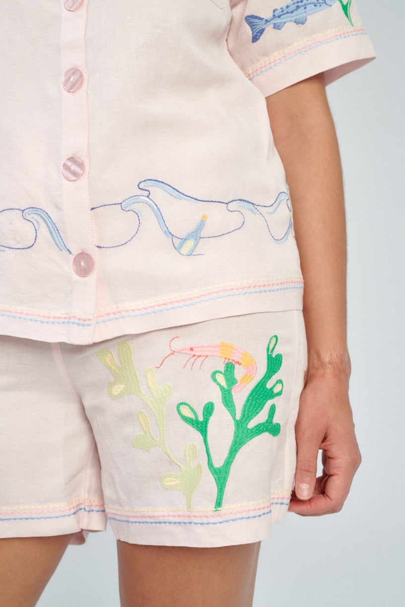 Helmstedt Aleta Shorts-pink linen shorts-embroidered Helmstedt shorts-Idun-St. Paul