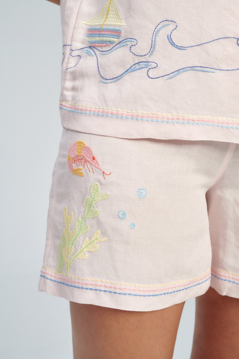 Helmstedt Aleta Shorts-pink linen shorts-embroidered Helmstedt shorts-Idun-St. Paul