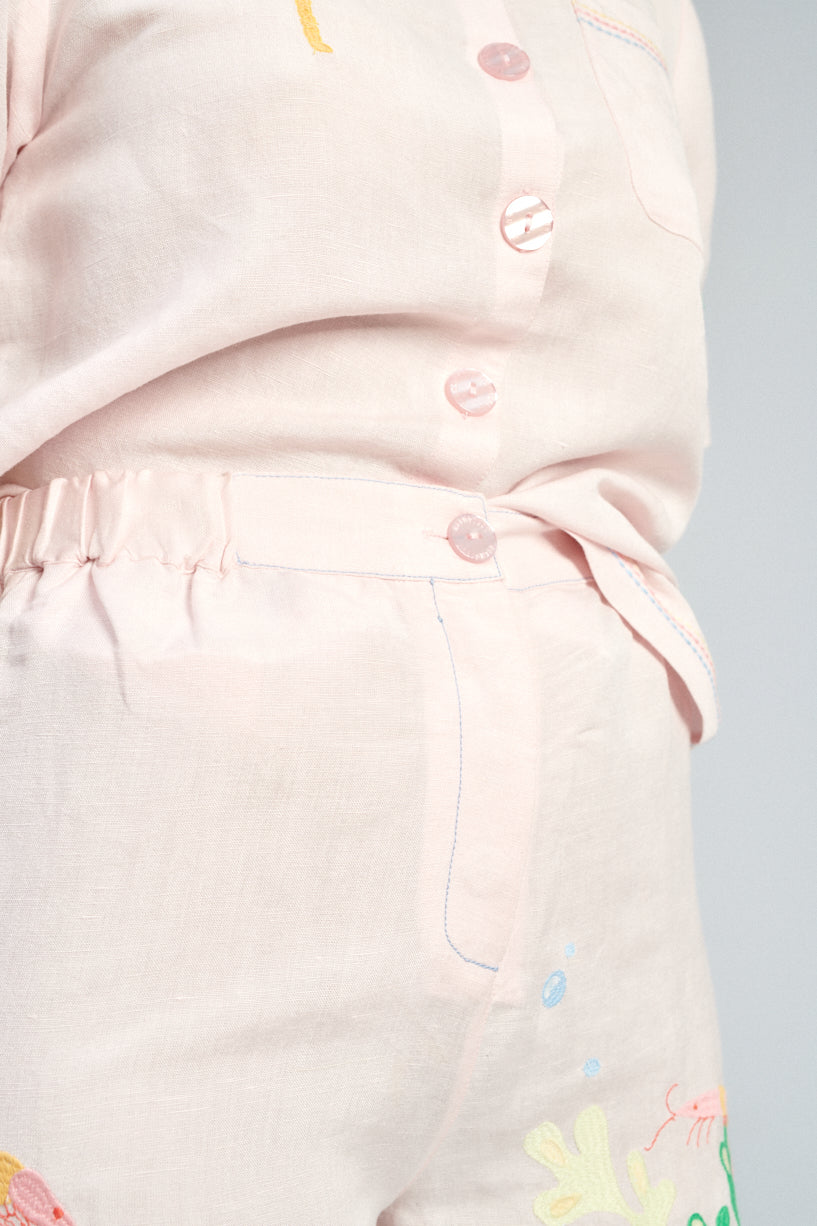 Helmstedt Aleta Shorts-pink linen shorts-embroidered Helmstedt shorts-Idun-St. Paul