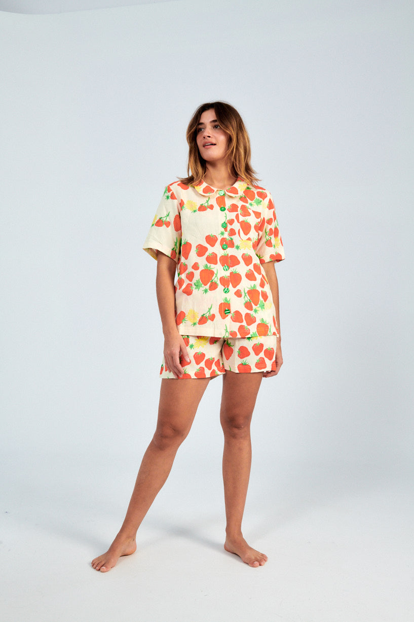 Helmstedt Strawberry Shirt-Helmstedt strawberry button up shirt-short sleeve strawberry shirt-Idun-St. Paul