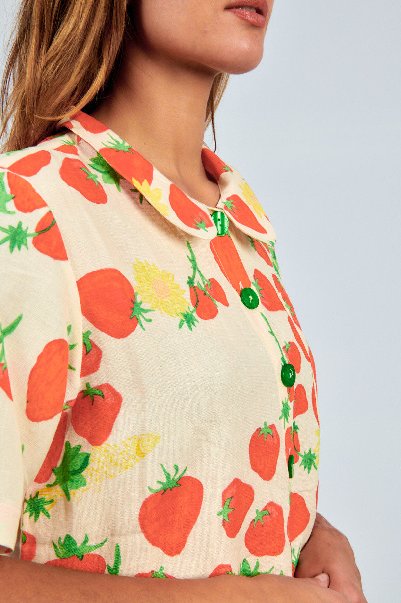 Helmstedt Strawberry Shirt-Helmstedt strawberry button up shirt-short sleeve strawberry shirt-Idun-St. Paul