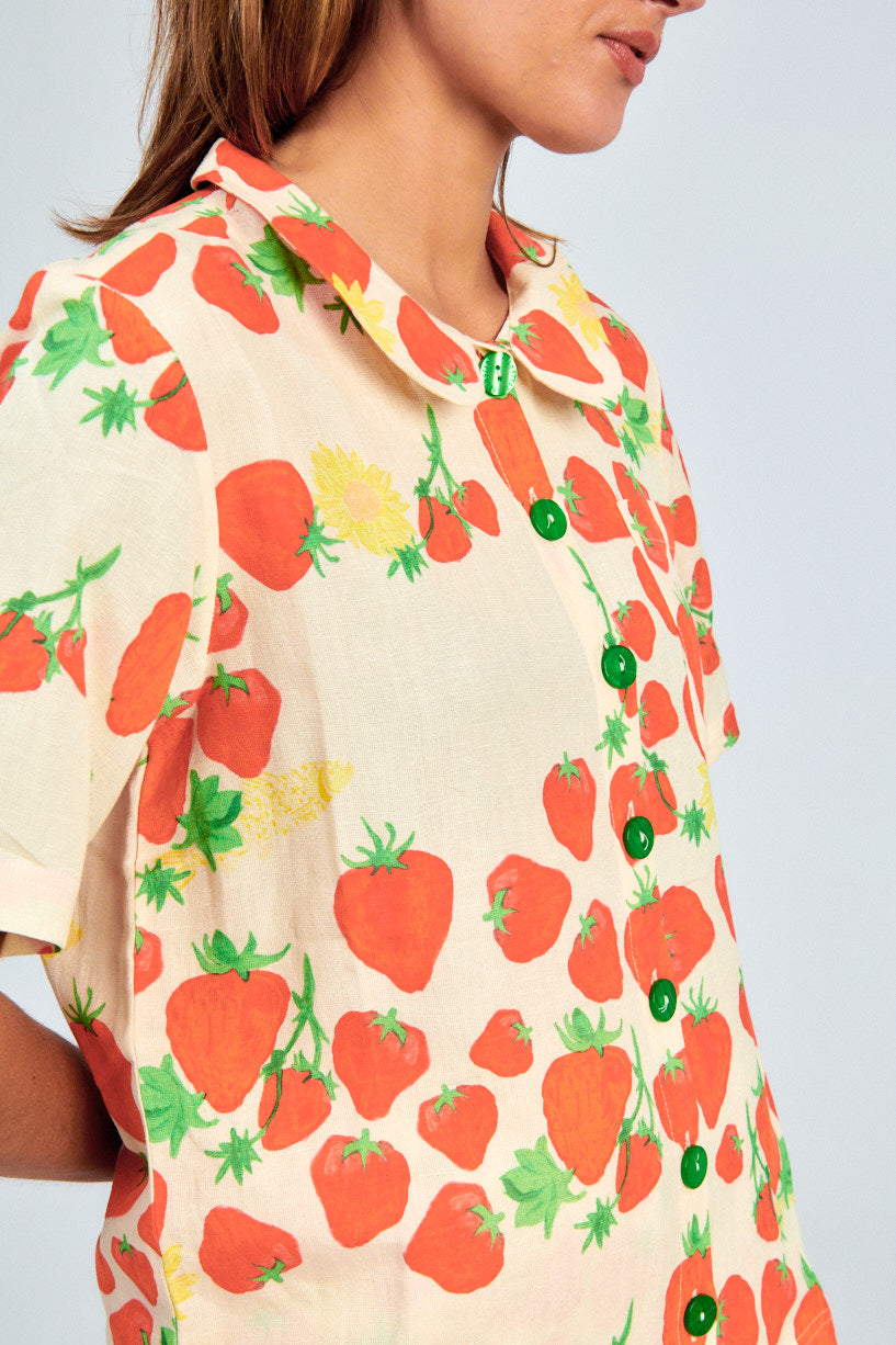 Helmstedt Strawberry Shirt-Helmstedt strawberry button up shirt-short sleeve strawberry shirt-Idun-St. Paul