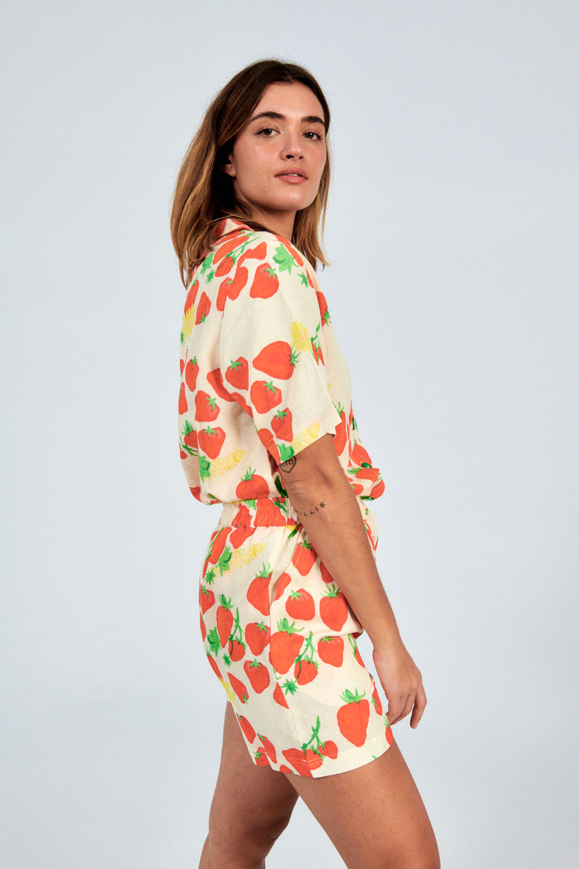 Helmstedt Strawberry Shirt-Helmstedt strawberry button up shirt-short sleeve strawberry shirt-Idun-St. Paul