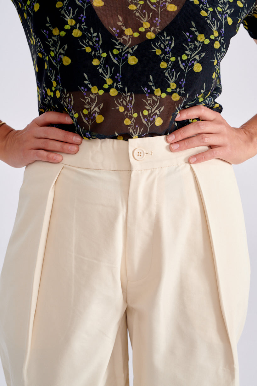Güneşkızı Women's Green Linen Elastic Waist Pocket Wide Leg Loose