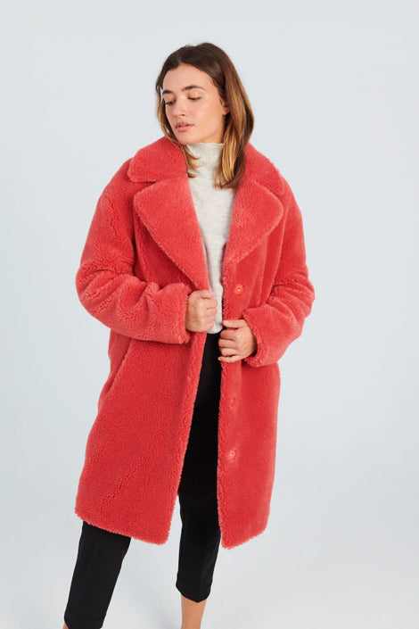 Stand Studio Camille Cocoon Coat-Stand Studio red winter coat-Camille Cocoon Coat red-red furry winter coat-Idun-St. Paul
