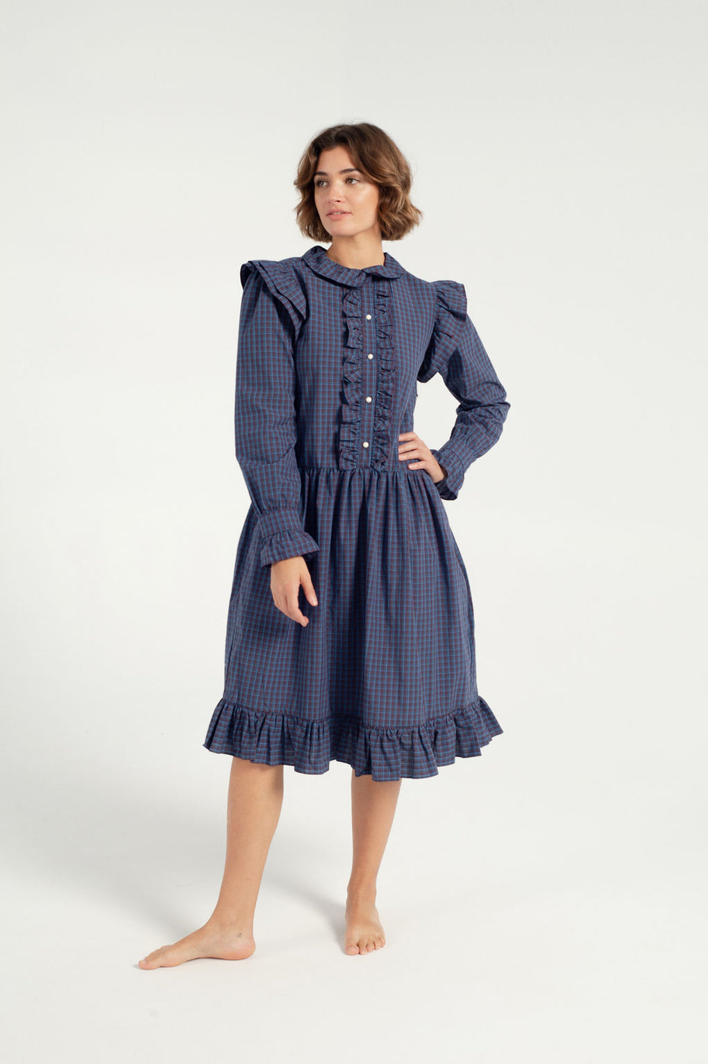 Batsheva-Long Sleeve Claude Dress-Batsheva plaid dress-blue plaid dress-Idun-St. Paul