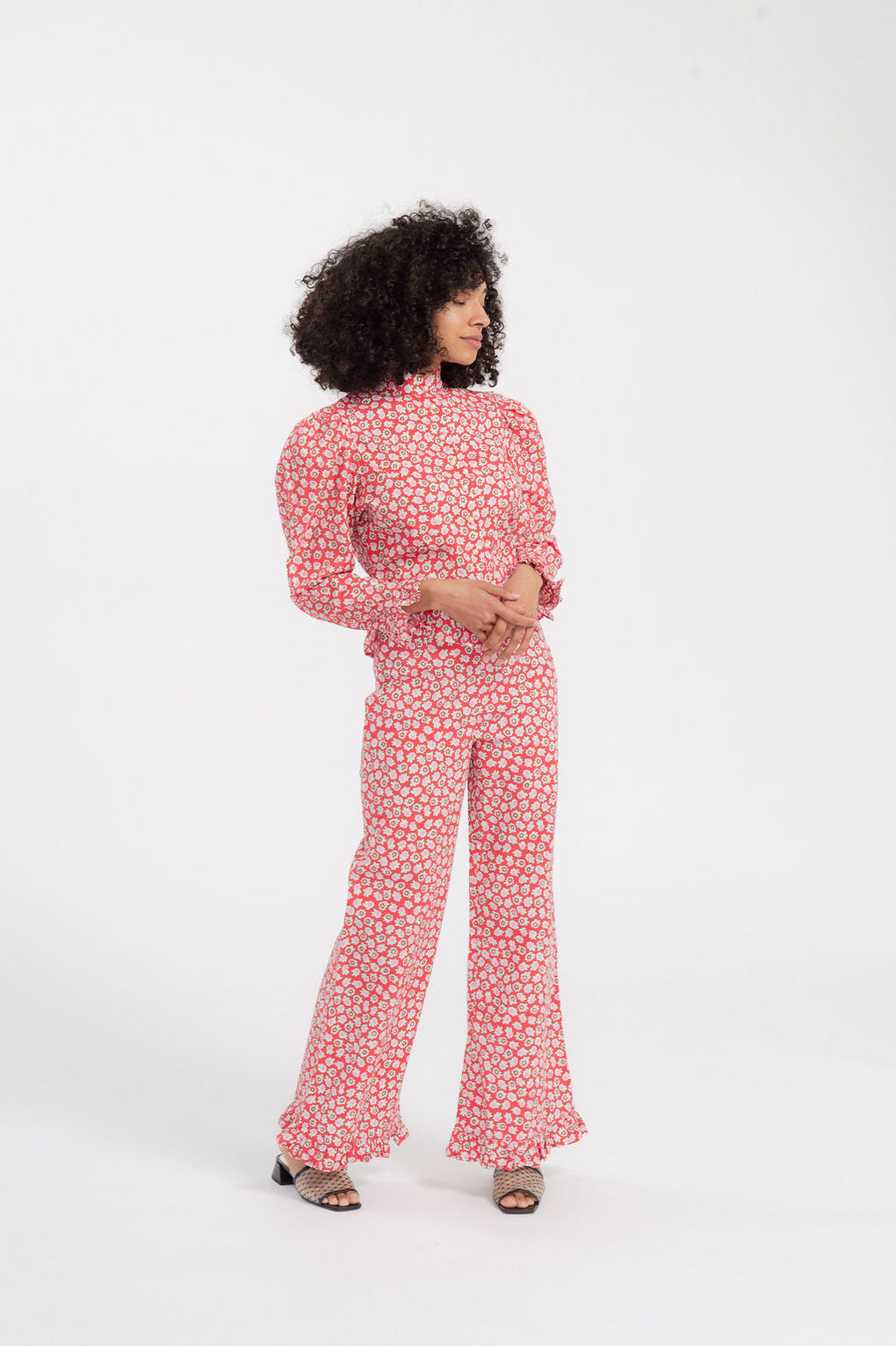 Batsheva Ruffle Pant-Batsheva red floral pants-Batsheva red pants-Idun-St. Paul