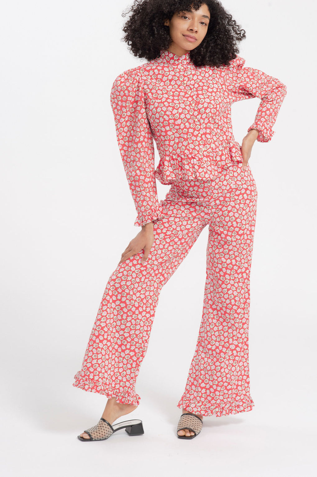 Batsheva Ruffle Pant-Batsheva red floral pants-Batsheva red pants-Idun-St. Paul