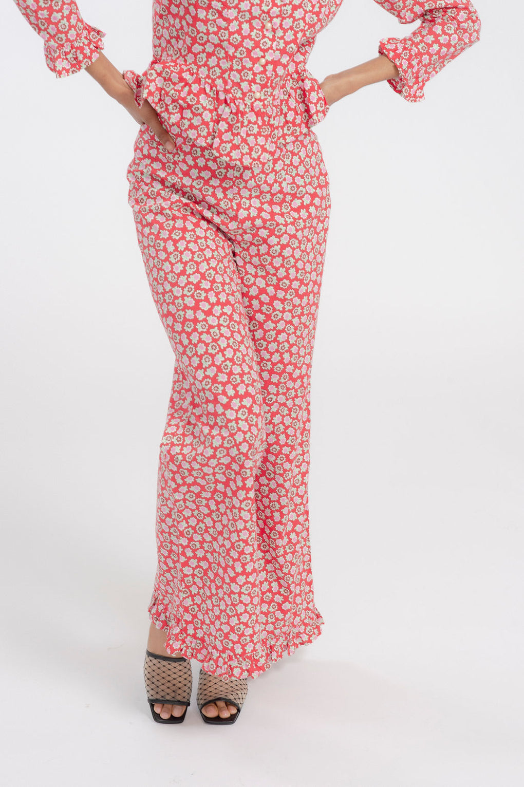 Batsheva Ruffle Pant-Batsheva red floral pants-Batsheva red pants-Idun-St. Paul