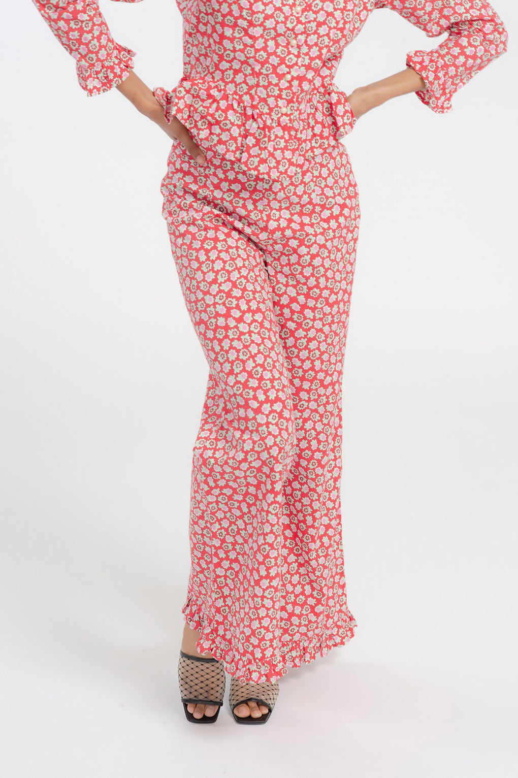 Batsheva Ruffle Pant-Batsheva red floral pants-Batsheva red pants-Idun-St. Paul