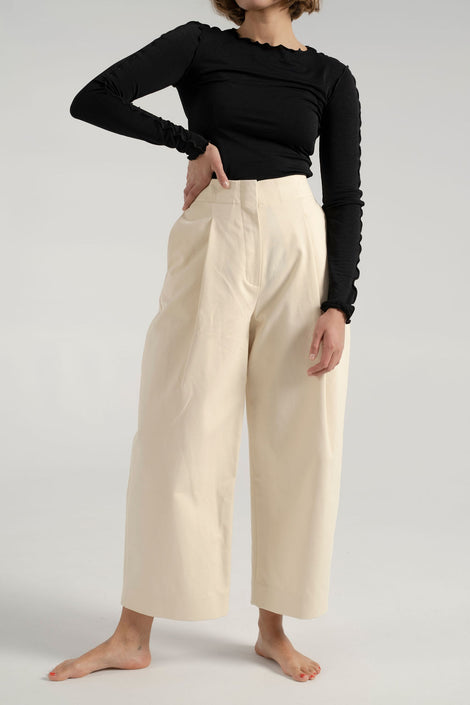 Studio Nicholson-Studio Nicholson Dordini Pants-wide leg trousers-cream trousers-white pants-Idun-St. Paul